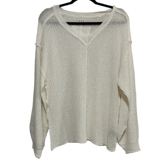 Pol Sweaters - POL White Cable Knit V-Neck- Sweater S Oversized Fit-NWOT